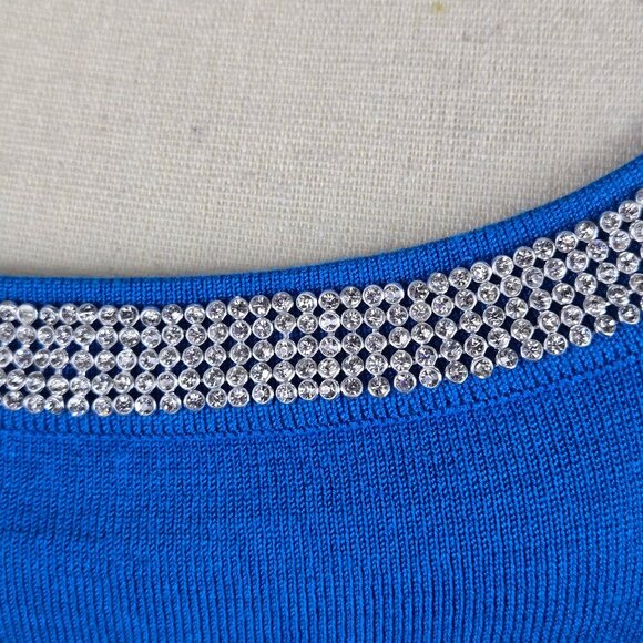 Belldini Size Large Cobalt/Royal Blue Cold Shoulder Knit with Rhinestone Accents - Picture 3 of 13